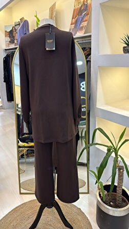 Nuss 1024 pantolonlu Fermuar aksesuar detayli takim kahve