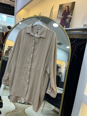 PUANE Naturel Dokulu Oversize Gömlek -10800 BEJ