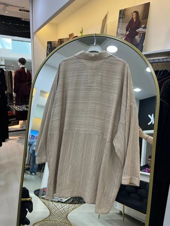 PUANE Naturel Dokulu Oversize Gömlek -10800 BEJ