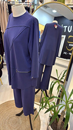 İNVEE FERMUAR DETAYLİ PANTOLONLU TAKİM 7111 indigo