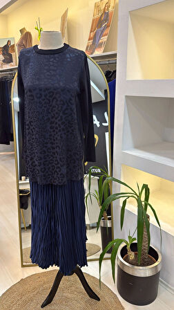 Nuss 3002 Leopar Jakar Detay Merserize Tunik - lacivert