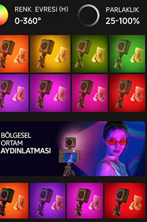 D12s RGB Video Işığı – 2500K-9000K Renk Sıcaklığı 2000mAh Batarya