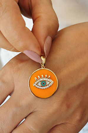 Turuncu Mineli Altın Göz Kolye Ucu