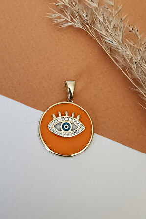 Turuncu Mineli Altın Göz Kolye Ucu