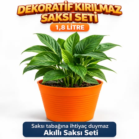2'li Saksı Seti | 15 Pot Üretim Saksısı + 1.8 L Turuncu Kırılmaz Dekoratif Dış Saksı