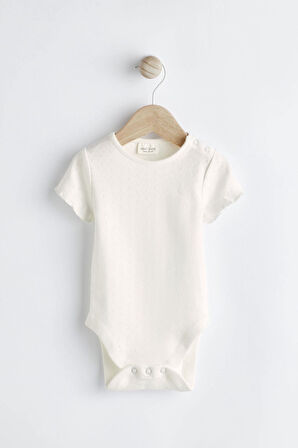 Next Baby % 100 Pamuklu Krem Mavi Ditsy Çiçek Desenli Fiyonklu Kısa Kollu Salopet Body Zıbın Set