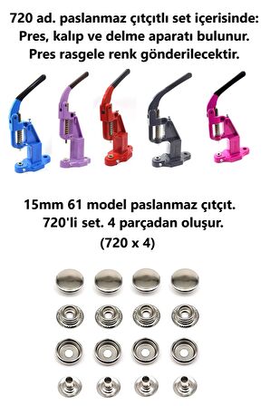 Çıtçıt makinesi, 720 adet 15mm Paslanmaz Mont Çıtçıt, Kalıplarıyla Beraber.