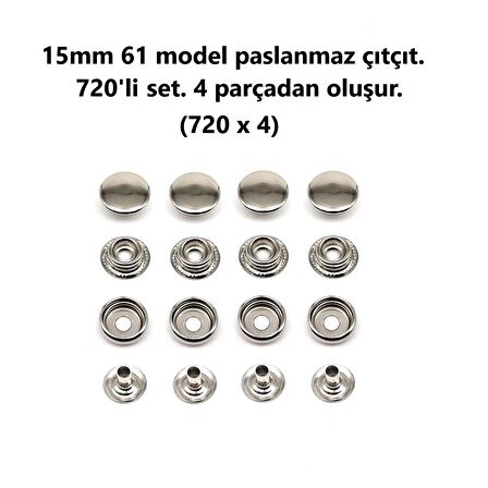 Çıtçıt makinesi, 720 adet 15mm Paslanmaz Mont Çıtçıt, Kalıplarıyla Beraber.