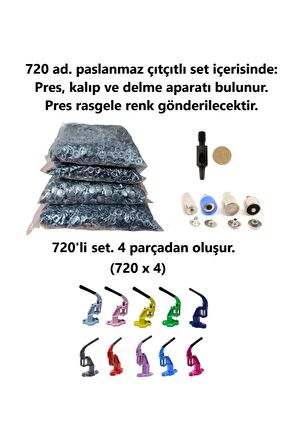 Çıtçıt makinesi, (Antrasit) 720 adet 15mm Paslanmaz Alfa Çıtçıt, Kalıplarıyla Beraber.