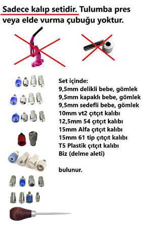 Çıtçıt Aparatları- 8 Kalıplı "Tulumba Pres Kalıp Seti" (Sadece ÇItçıt Kalıplarından oluşur)