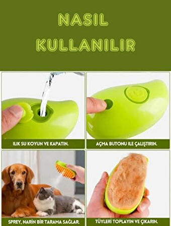 Buharlı Kedi ve Köpek Tarağı, Yumuşak Silikon Başlıklı, Şarj Edilebilir Buharlı Evcil Hayvan Yıkama Fırçası