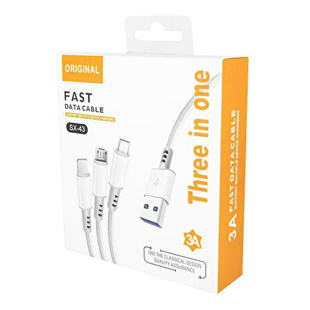 3ü1 arada USB Kablo. Şarj Kablosu, Çoklu Sarj Kablosu 3 Uçlu Iphone, Samsung, Type-c Uyumlu