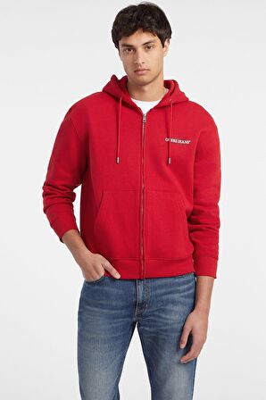Erkek GJ ZIP Göğüs Logolu Kapüşonlu Sweatshirt - Kırmızı  | XL