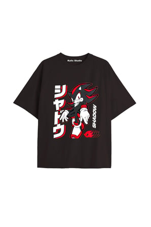 UNİSEX Bay Sonic Desenli Siyah Yazlık T-shirt