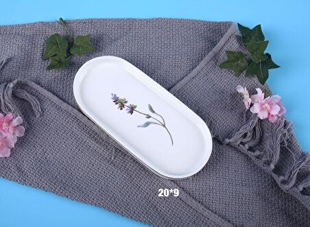 Roy Kıng Lavander 20x9 cm Kayık Tabak Kırmızı Çiçek 