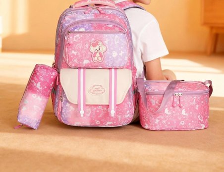 Kuzulu İlkokul 3 lü Çanta Takımı Pembe Renk
