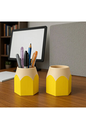 Kalem Ucu Tasarımlı Şık Kalemlik – Eğlenceli ve Düzenli Masalar İçin_Sarı