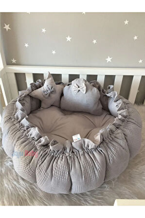 Jaju Babynest Gri Pike Kumaş Kombinli Açılır - Kapanır Oyun Minderi Jaju-babynest Bebek Yuvası