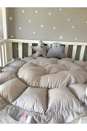 Jaju Babynest Gri Pike Kumaş Kombinli Açılır - Kapanır Oyun Minderi Jaju-babynest Bebek Yuvası