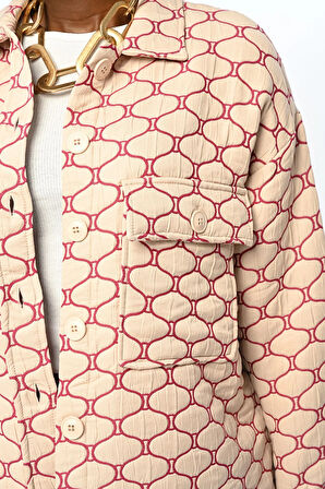 Çift Cepli Oversıze Model Desenli Ceket Gömlek