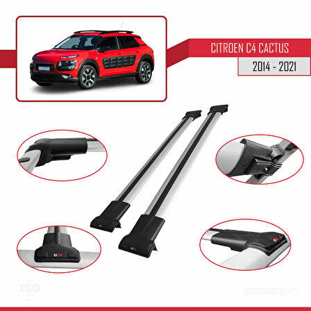 Citroen C4 Cactus 2014-2021 Arası ile Uyumlu FLY Model Ara Atkı Tavan Barı Gri 2 Adet