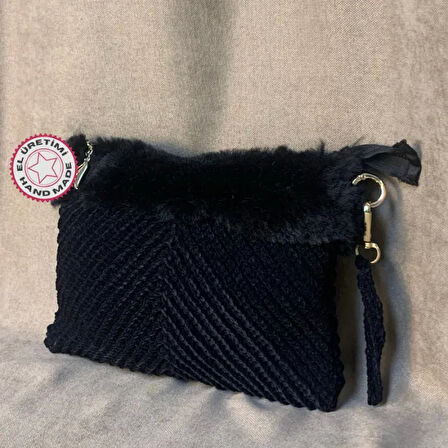 Uretti - Meryem 7194 - El Örgüsü Süet İp Tığ İşi Clutch Çanta