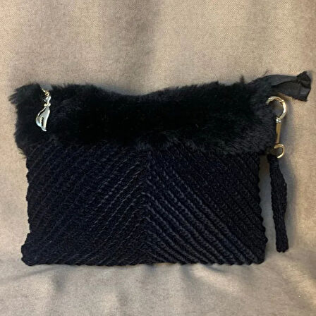 Uretti - Meryem 7194 - El Örgüsü Süet İp Tığ İşi Clutch Çanta