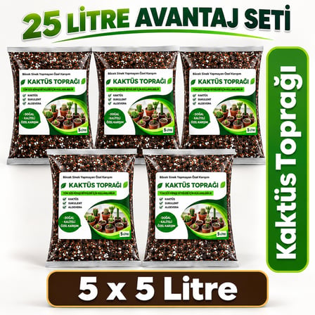 25 Lt Kaktüs ve Sükulent Toprağı - 5*5 Lt Paket | Hızlı Drenaj | Hava Alan Karışım