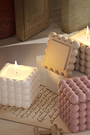 Beyaz Bubble Model Vanilya Kokulu Soya Mumu