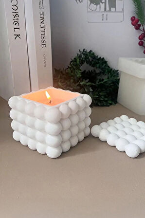 Beyaz Bubble Model Vanilya Kokulu Soya Mumu