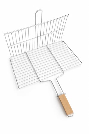 Mangal Izgarası Çift Taraflı Kilitli Tel Izgara Ahşap Saplı Barbekü Izgarası Et Balık Tavuk Sebze Pişirme - 25X40 CM