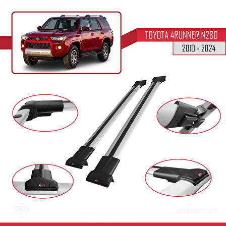 Toyota 4Runner (N280) 2010-2024 Arası ile Uyumlu FLY Model Ara Atkı Tavan Barı Gri 2 Adet