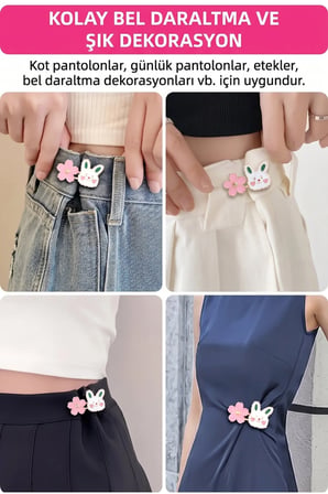 Pantolon Beli Daraltma Aparatı Çiçek Tavşan Model Dekoratif Broş Bel Küçültme Aparatı Dikişsiz Kot Pantolon Daraltıcı