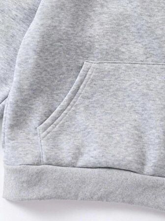 Çocuk Unisex Kapüşonlu Mini Kafa Baskılı Pamuklu Sweatshirt - Gri