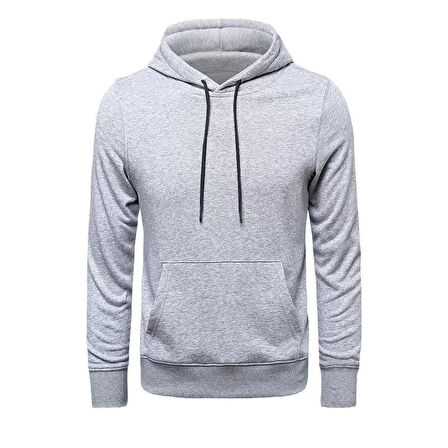 Erkek Uzun Kol Kapşonlu Basic Sweatshirt hoodie - Gri