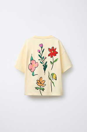 Çiçek Baskılı Kız Çocuk  %100 Pamuk Tişört