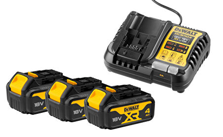 Dewalt 4,0 Ah Şarj Seti DCB1104 18V Lı-Ion Akü Şarj Cihazı+DCB182-XJ 18 Volt / 4,0 Ah Li-Ion 3 Adet  Akü