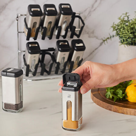 Shinex Inox Standlı 9 Parça Cam Baharat Seti 100 Ml