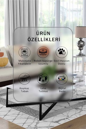 Yıkanabilir Kaymaz Taban Dijital Baskılı Halı ve Yolluk – Leke Tutmaz Salon & Mutfak Halısı