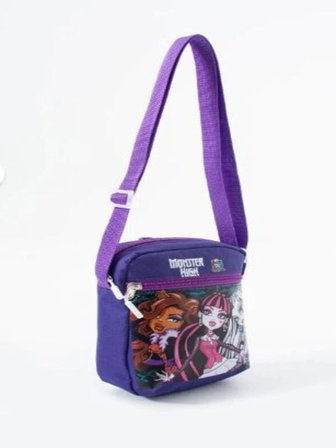 TRG POLO Mor Monster High Dracula Çocuk Omuz Çantası – 3 Bölmeli – Su Geçirmez Kumaş (21×16×6 cm)