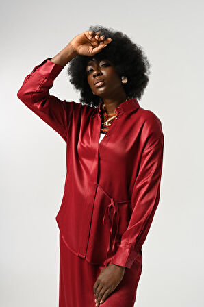 KADIN BELDEN BAĞLAMA DETAYLI DÜZ RENK GÖMLEK