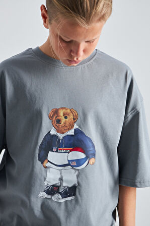 Teddy Bear Kaykay Tasarım  Baskılı %100 Pamuk Erkek Oversize Çocuk Tişört