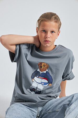 Teddy Bear Kaykay Tasarım  Baskılı %100 Pamuk Erkek Oversize Çocuk Tişört