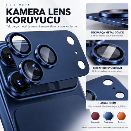 Premium Metal Lens Koruyucu iPhone 17/18 Pro Max ile Uyumlu