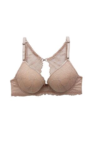 2'li Ekonomik Paket Nude Bordo 6808 Rome Yarı Destekli Sırt Detay Dantelli Sütyen Set