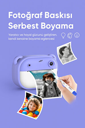 Çocuklar İçin Siyah-Beyaz Yazıcı Eğlenceli Fotoğraf Makinesi  Oyunlar ve Çift Kamera Müzik Bir Arada