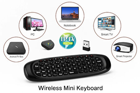 Wireless 2.4 GHz Sihirli Smart Klavye Air Mouse Siyah Andorid TV Kumanda