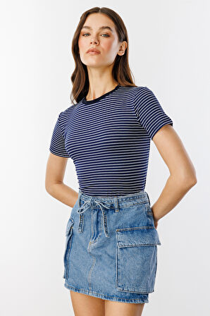 Kadın Çizgili Kısa Kollu T-shirt ÇİZGİLİ-t-shirt