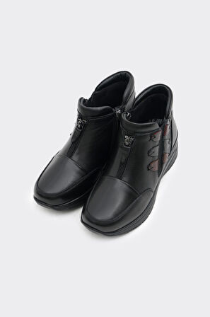 Hakiki Deri Fermuarlı Kadın Bot 