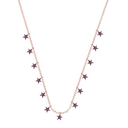 Zirkon Taşlı Pırlanta Montür Rose Altın Kaplama Sallantılı Yıldız Gümüş Kolye